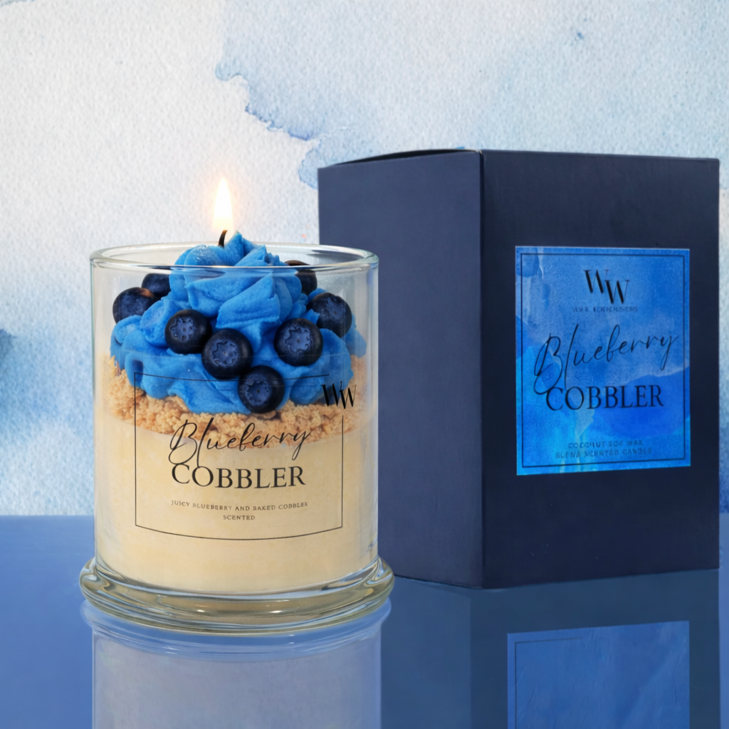 Blueberry cobbler scented handmade coconut soy candle by Wax and Wonders Australia