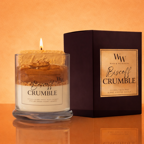 Biscoff scented handmade coconut so wax candle by Wax and Wonders Australia