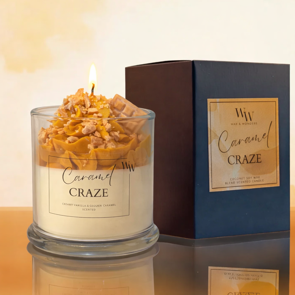 Caramel Craze caramel scented coconut soy candle by Wax and Wonders Australia
