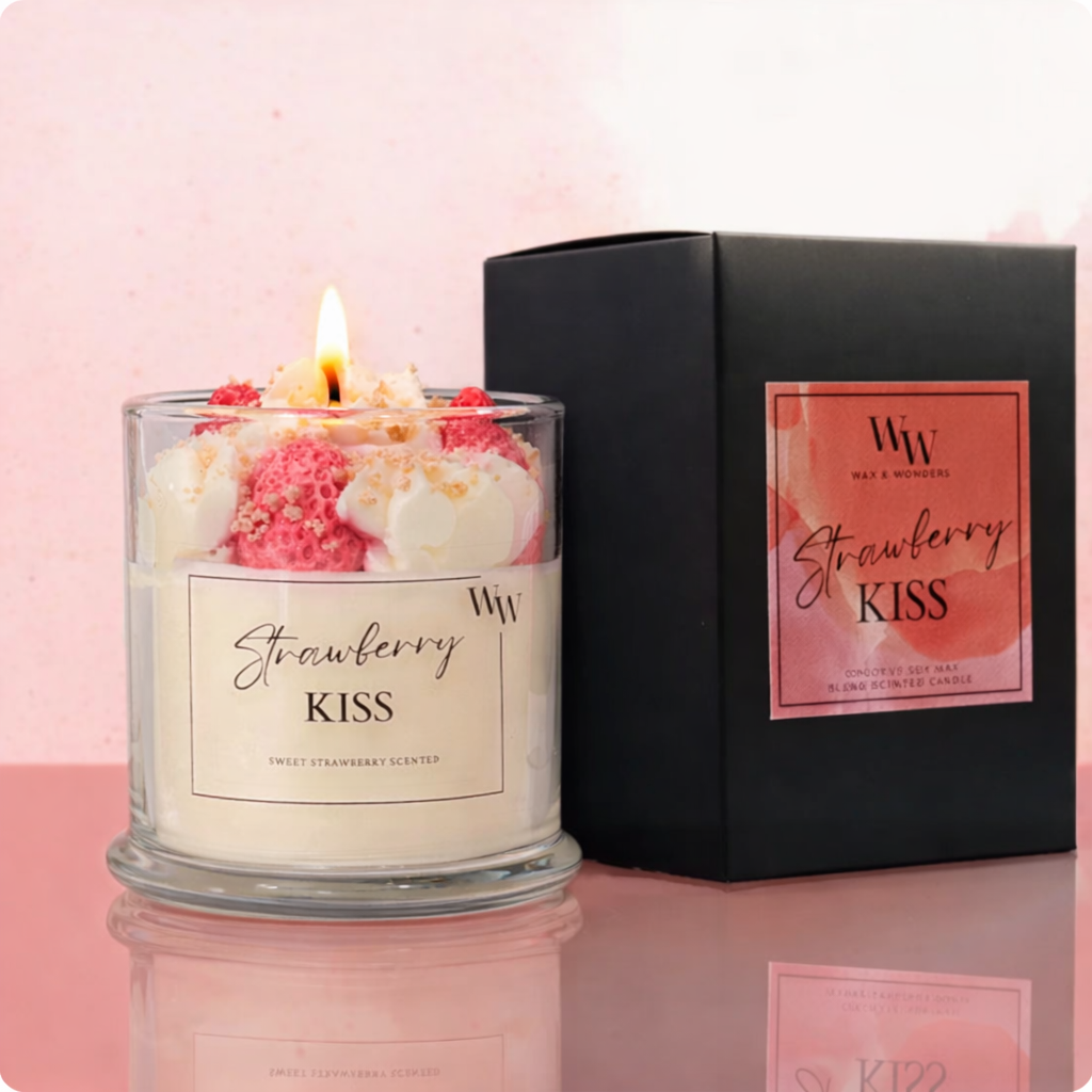 Strawberry Kiss scented coconut soy candle by Wax and Wonders Australia