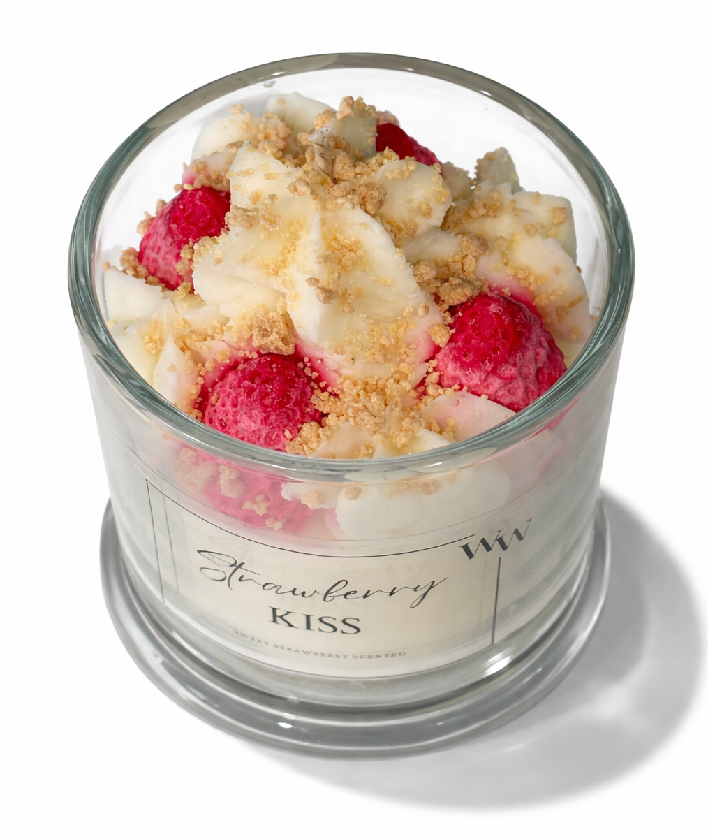 Strawberry Kiss scented coconut soy candle by Wax and Wonders Australia